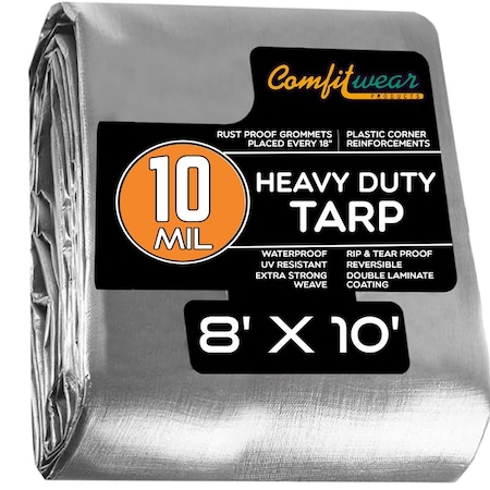 Comfitwear 10 MIL Heavy Duty Multi-Purpose Tarp Cover Rust Proof Waterproof Reinforced Edges Silver/Black STH-810
